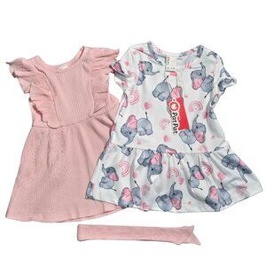 NWT | PatPat | Blush Pink & Elephant Print | 2-Dress & Headband Set | 6-9M